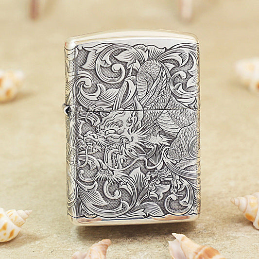 Zippo Argent-Layered 'Tang Grass Dragon' (Bamboo Box Edition) - 162-DS50