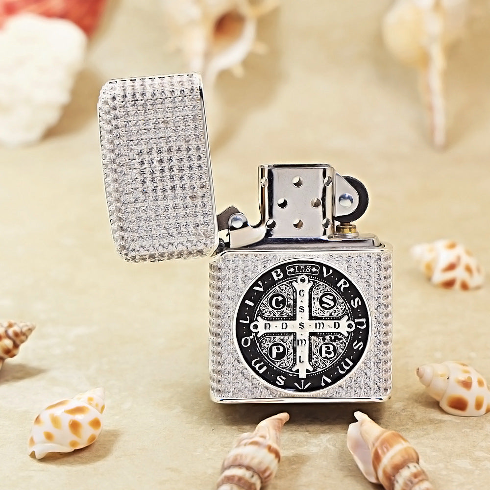 Zippo Argent-Toned Solid Studded St. Benedict's Crucifix Medallion - CM08