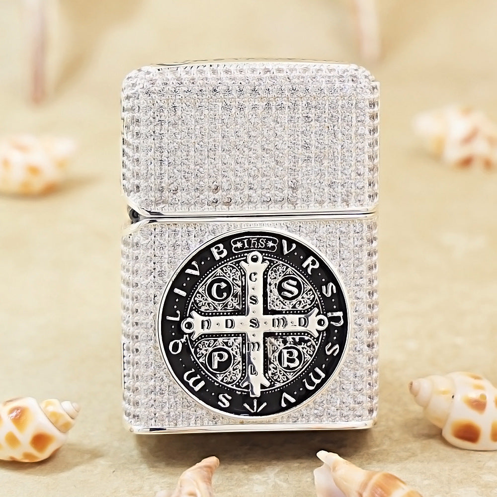 Zippo Argent-Toned Solid Studded St. Benedict's Crucifix Medallion - CM08