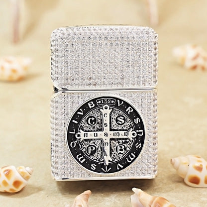 Zippo Argent-Toned Solid Studded St. Benedict's Crucifix Medallion - CM08