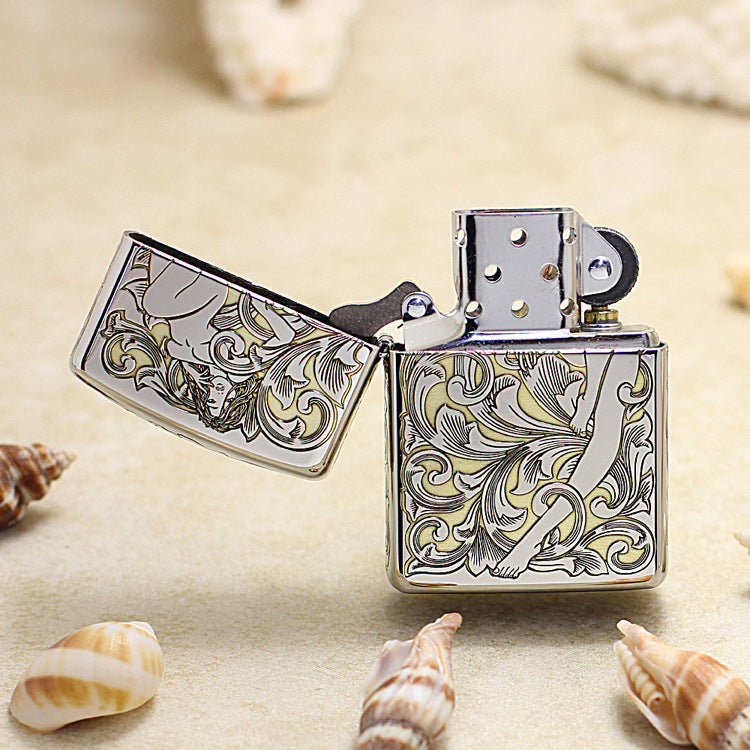 Zippo Argent and Gold Intricate Engraved Arabesque Nude Pin-Up - SC16