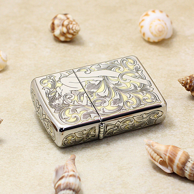 Zippo Argent and Gold Intricate Engraved Arabesque Nude Pin-Up - SC16