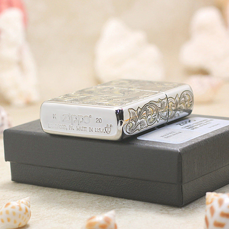 Zippo Argent and Gold Intricate Engraved Arabesque Nude Pin-Up - SC16