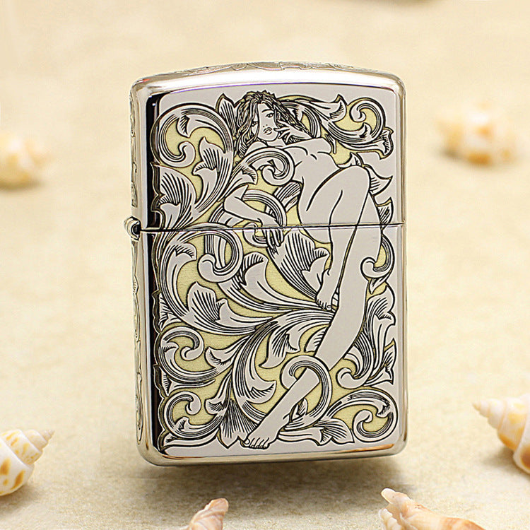 Zippo Argent and Gold Intricate Engraved Arabesque Nude Pin-Up - SC16