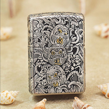 Zippo Argent and Gold Intricate Engraved Koi Fish in Waves - CM04