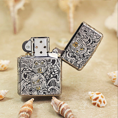 Zippo Argent and Gold Intricate Engraved Koi Fish in Waves - CM04