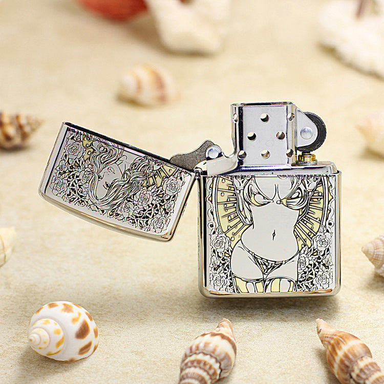 Zippo Argent and Gold Intricate Engraved Rose Frame Pin-Up Maiden - SC24