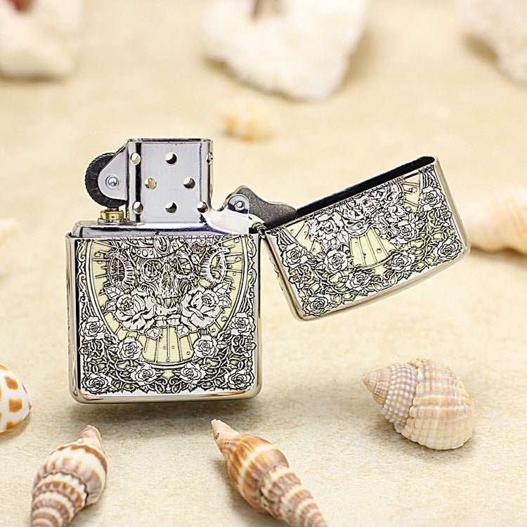 Zippo Argent and Gold Intricate Engraved Rose Frame Pin-Up Maiden - SC24