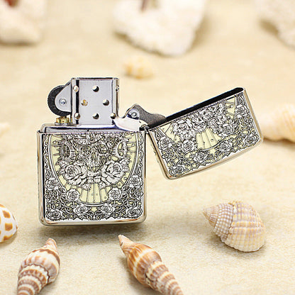 Zippo Argent and Gold Intricate Engraved Rose Frame Pin-Up Maiden - SC24