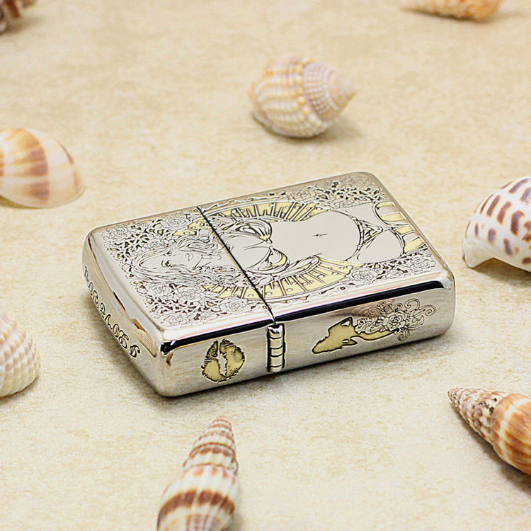 Zippo Argent and Gold Intricate Engraved Rose Frame Pin-Up Maiden - SC24