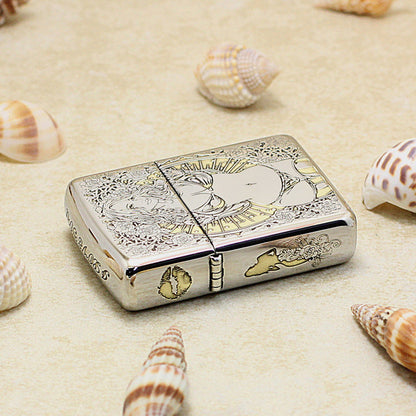 Zippo Argent and Gold Intricate Engraved Rose Frame Pin-Up Maiden - SC24