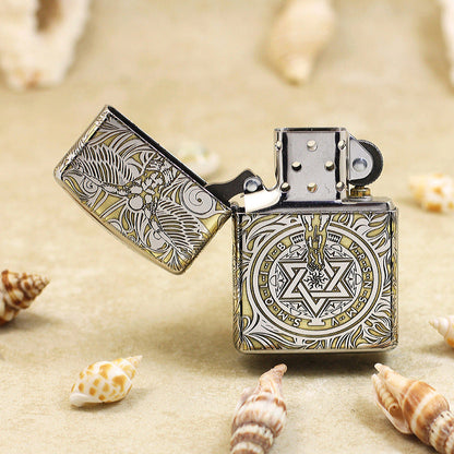 Zippo Argent and Gold Intricate Engraved Winged Figure and Sacred Geometry - SC32