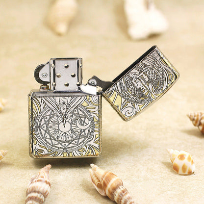 Zippo Argent and Gold Intricate Engraved Winged Figure and Sacred Geometry - SC32