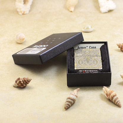 Zippo Argent and Gold Intricate Engraved Winged Figure and Sacred Geometry - SC32