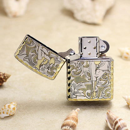 Zippo Two Finish Intricate Engraved Arabesque Pin-Up Maiden in the Wind - SC07