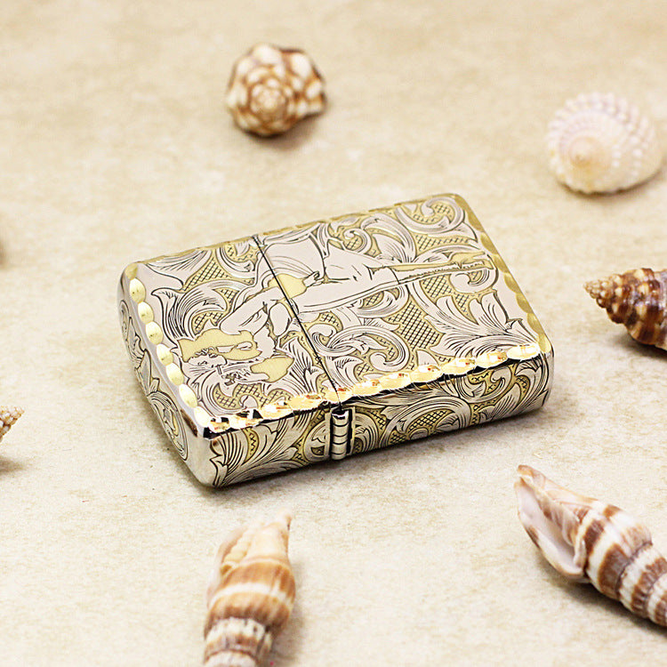 Zippo Two Finish Intricate Engraved Arabesque Pin-Up Maiden in the Wind - SC07
