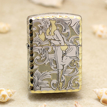 Zippo Two Finish Intricate Engraved Arabesque Pin-Up Maiden in the Wind - SC07