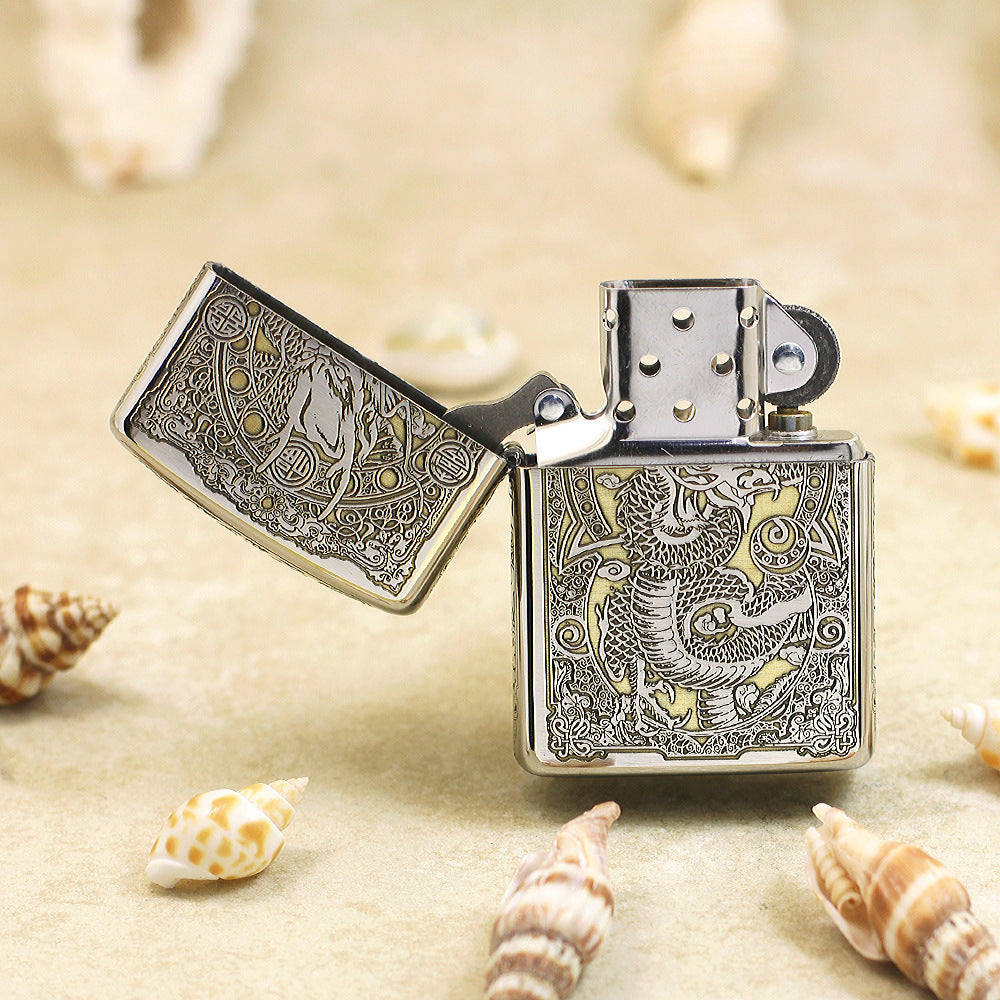 Zippo Two-Finish Intricate Engraved Imperial Serpent and Fortune Symbol - SC27
