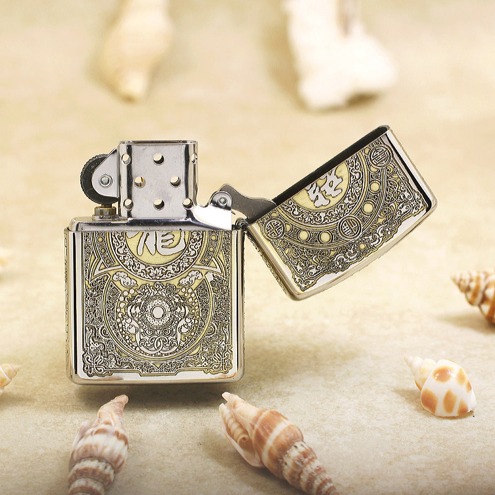 Zippo Two-Finish Intricate Engraved Imperial Serpent and Fortune Symbol - SC27