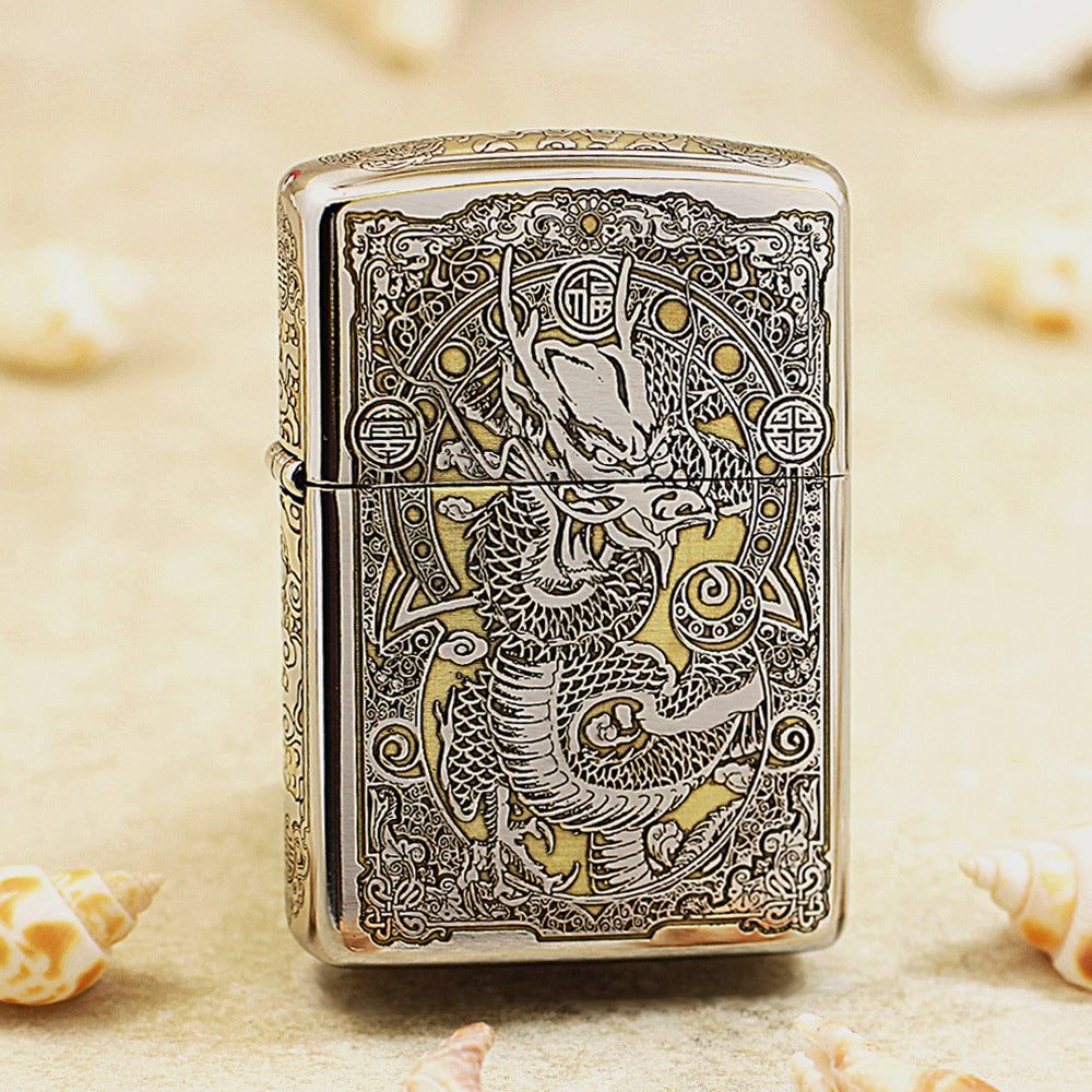 Zippo Two-Finish Intricate Engraved Imperial Serpent and Fortune Symbol - SC27