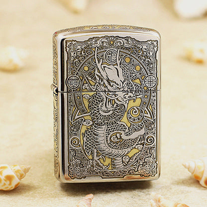 Zippo Two-Finish Intricate Engraved Imperial Serpent and Fortune Symbol - SC27