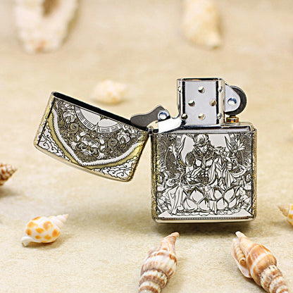 Zippo Two Finish Intricate Engraved Victorious Fighting Shakyamuni Lotus - SC20