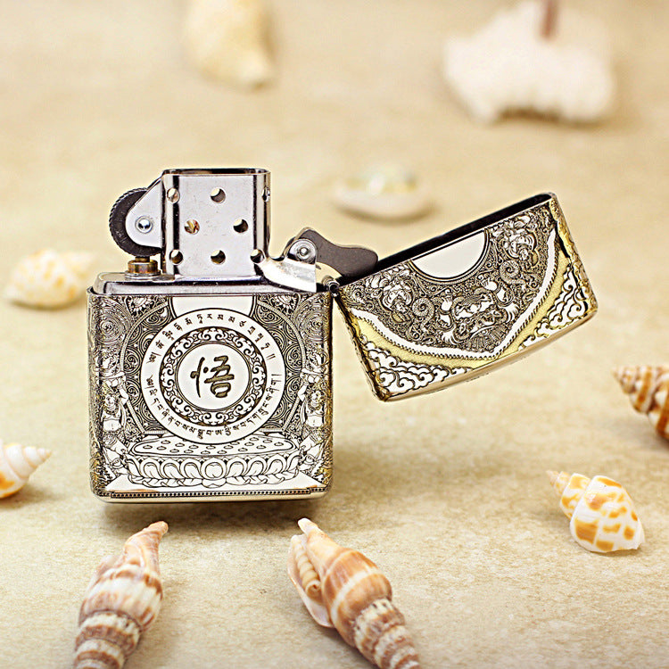 Zippo Two Finish Intricate Engraved Victorious Fighting Shakyamuni Lotus - SC20