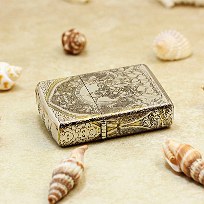 Zippo Two Finish Intricate Engraved Victorious Fighting Shakyamuni Lotus - SC20