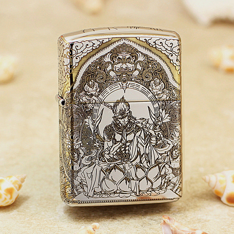 Zippo Two Finish Intricate Engraved Victorious Fighting Shakyamuni Lotus - SC20