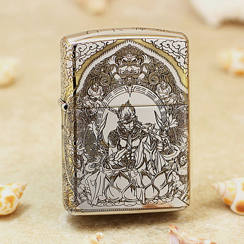 Zippo Two Finish Intricate Engraved Victorious Fighting Shakyamuni Lotus - SC20