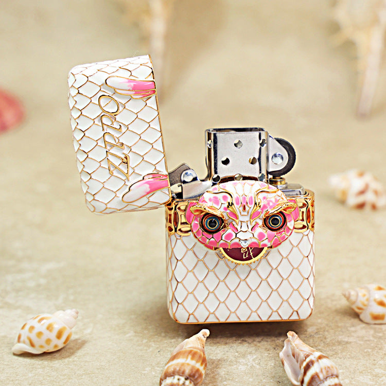 Zippo White Scale Enamel Case Bundle Pink Serpent Head - CM01
