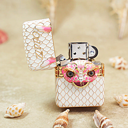 Zippo White Scale Enamel Case Bundle Pink Serpent Head - CM01