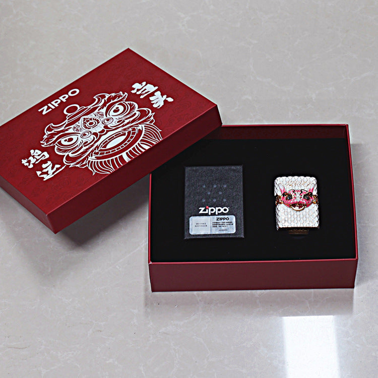 Zippo White Scale Enamel Case Bundle Pink Serpent Head - CM01