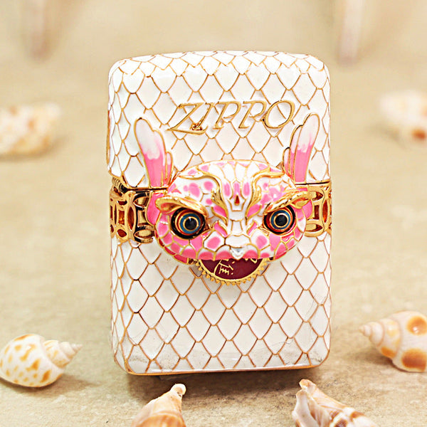 Zippo White Scale Enamel Case Bundle Pink Serpent Head - CM01