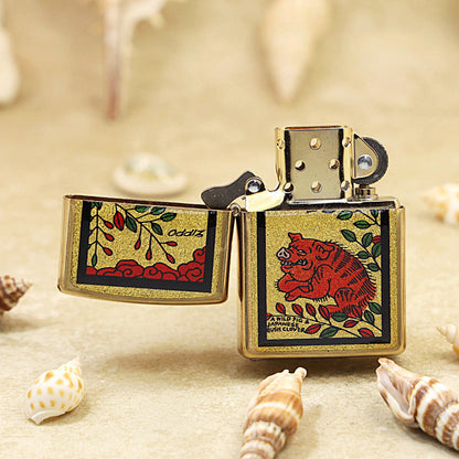 Zippo Wild Boar & Bush Clover Gold Plate - Animal Collection - JP58