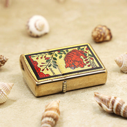 Zippo Wild Boar & Bush Clover Gold Plate - Animal Collection - JP58