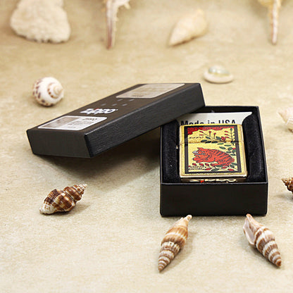 Zippo Wild Boar & Bush Clover Gold Plate - Animal Collection - JP58