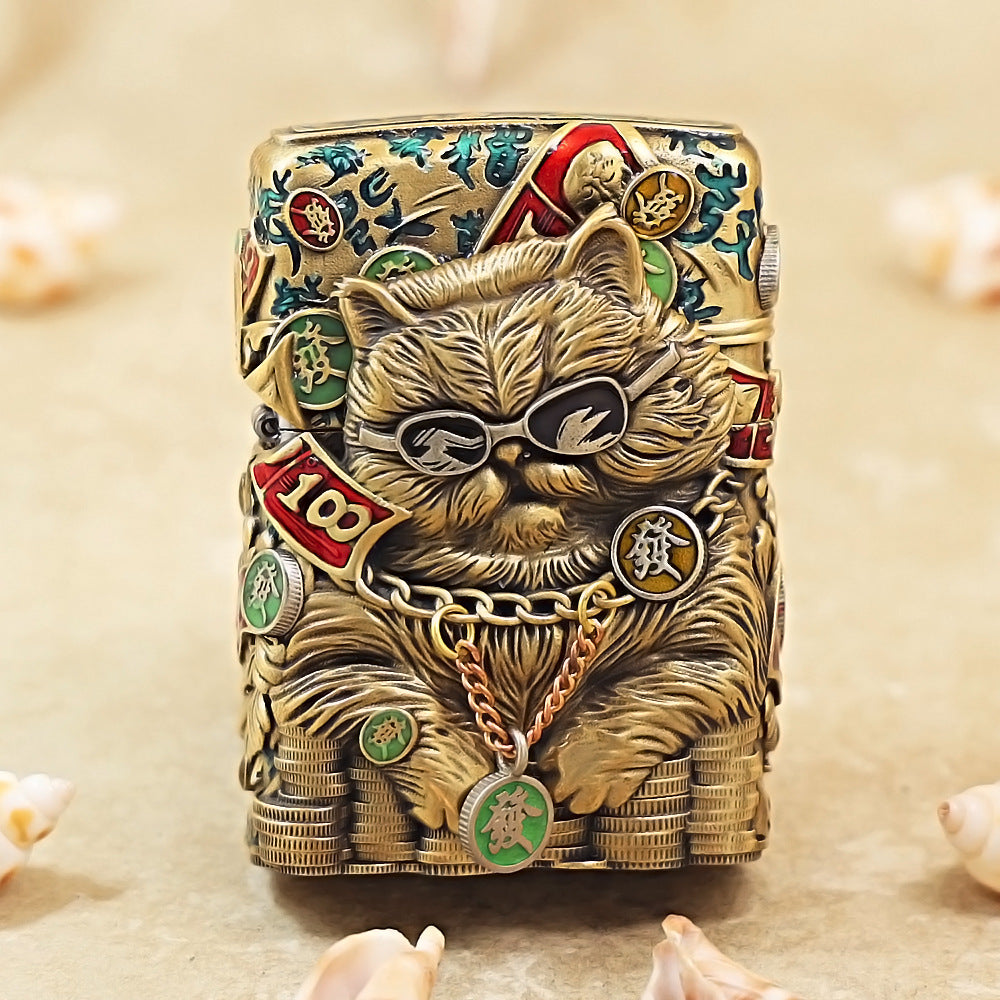 Zippo Vintage Bronze Cool Millionaire Fortune Cat Case Case - CM89