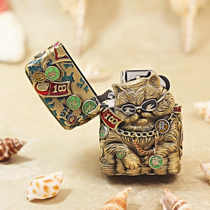 Zippo Vintage Bronze Cool Millionaire Fortune Cat Case Case - CM89