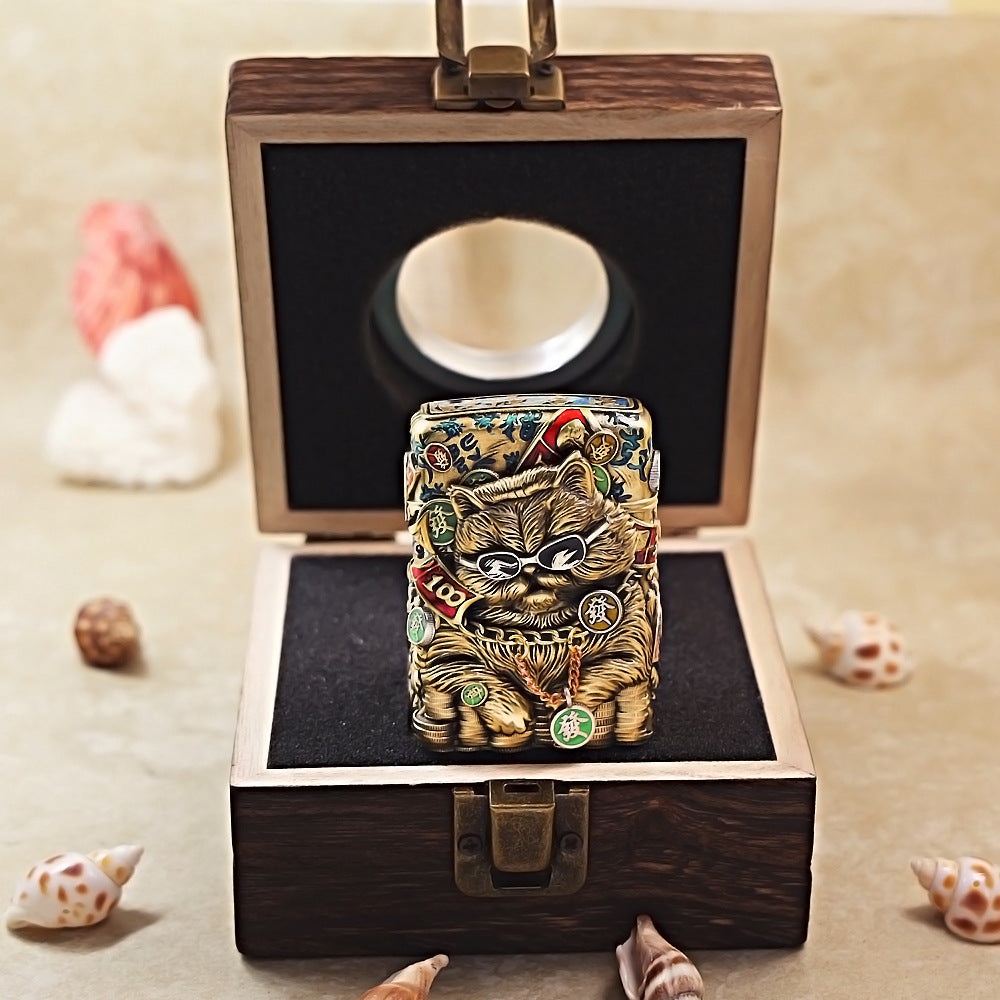 Zippo Vintage Bronze Cool Millionaire Fortune Cat Case Case - CM89
