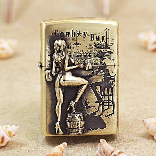 Zippo Vintage Bronze Cowboy Bar Western Saloon Medallion Flame - DS174