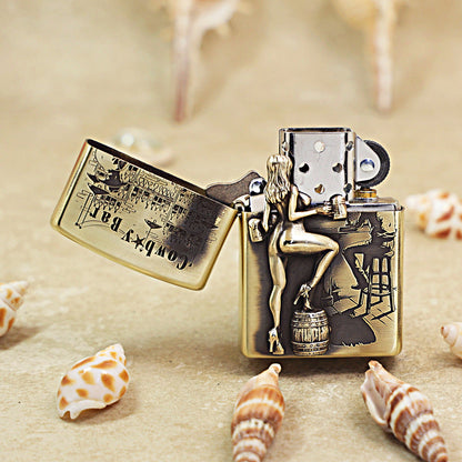 Zippo Vintage Bronze Cowboy Bar Western Saloon Medallion Flame - DS174