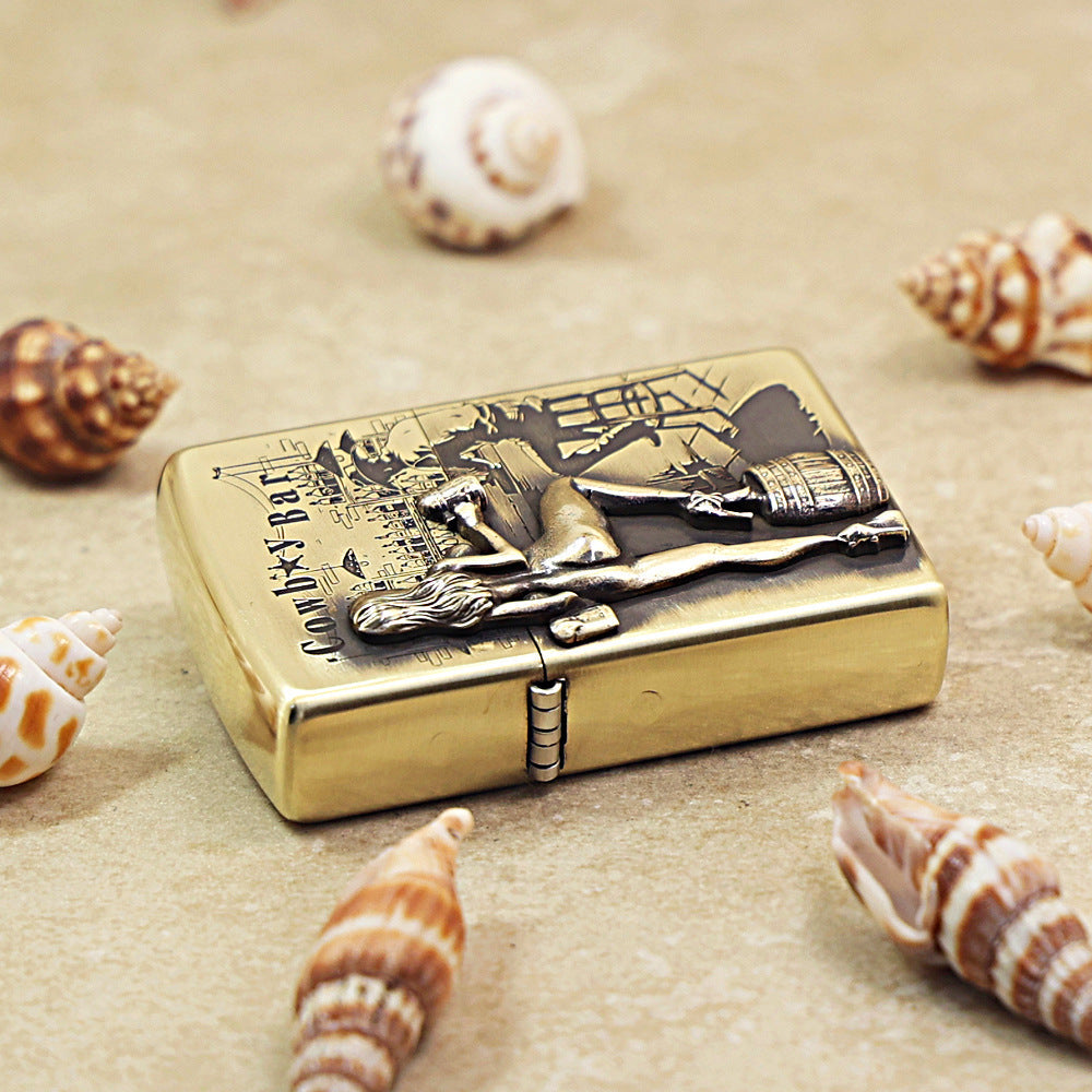 Zippo Vintage Bronze Cowboy Bar Western Saloon Medallion Flame - DS174