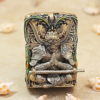 Zippo Vintage Bronze Luminous Sun Wukong Fighting Shakyamuni Case Case - CM92