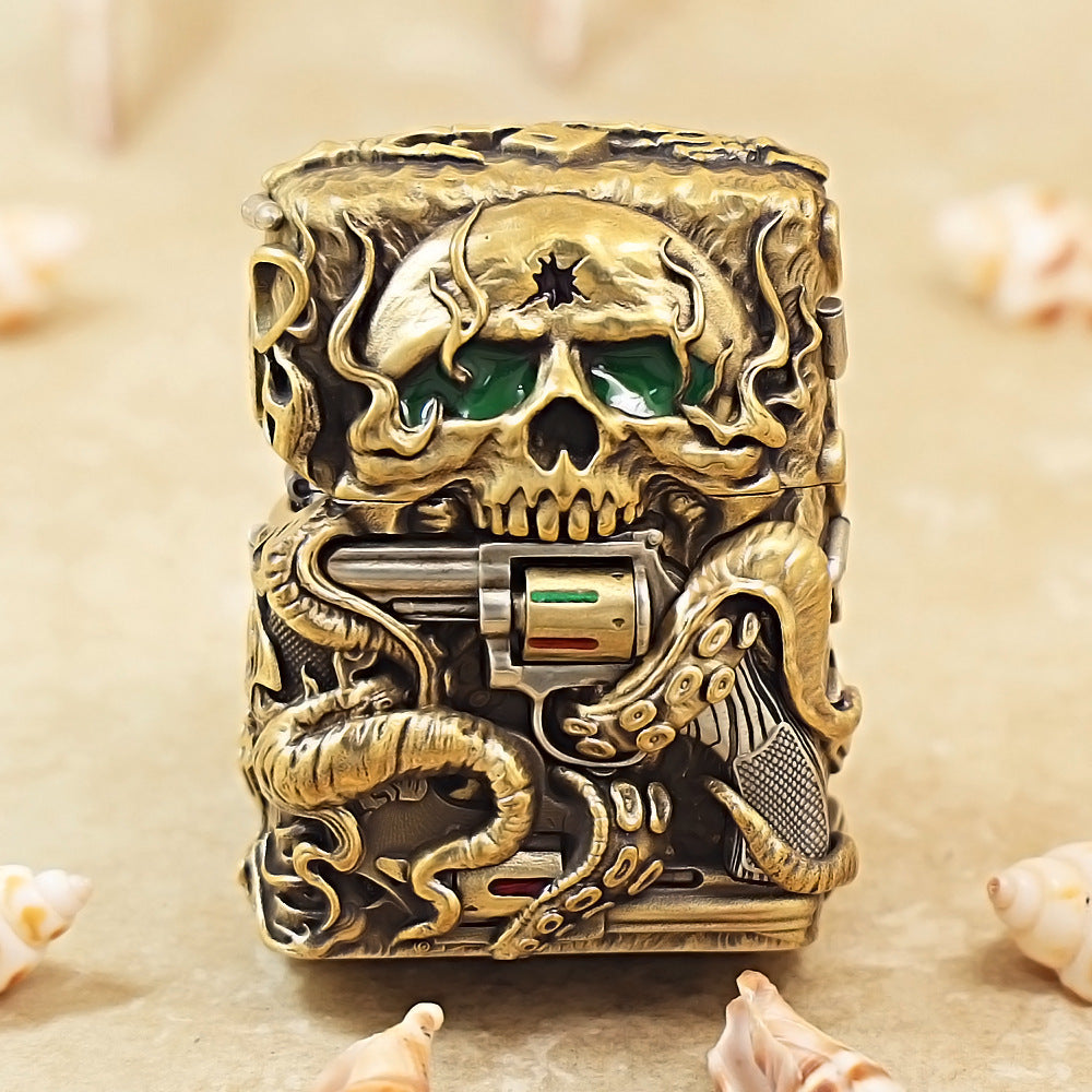 Zippo Vintage Bronze Nether Zorro Skull and Revolver Case Case - CM74