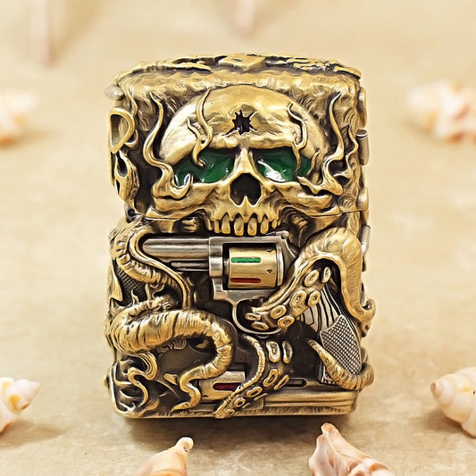 Zippo Vintage Bronze Nether Zorro Skull and Revolver Case Case - CM74