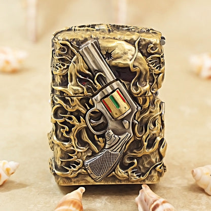 Zippo Vintage Bronze Nether Zorro Skull and Revolver Case Case - CM74