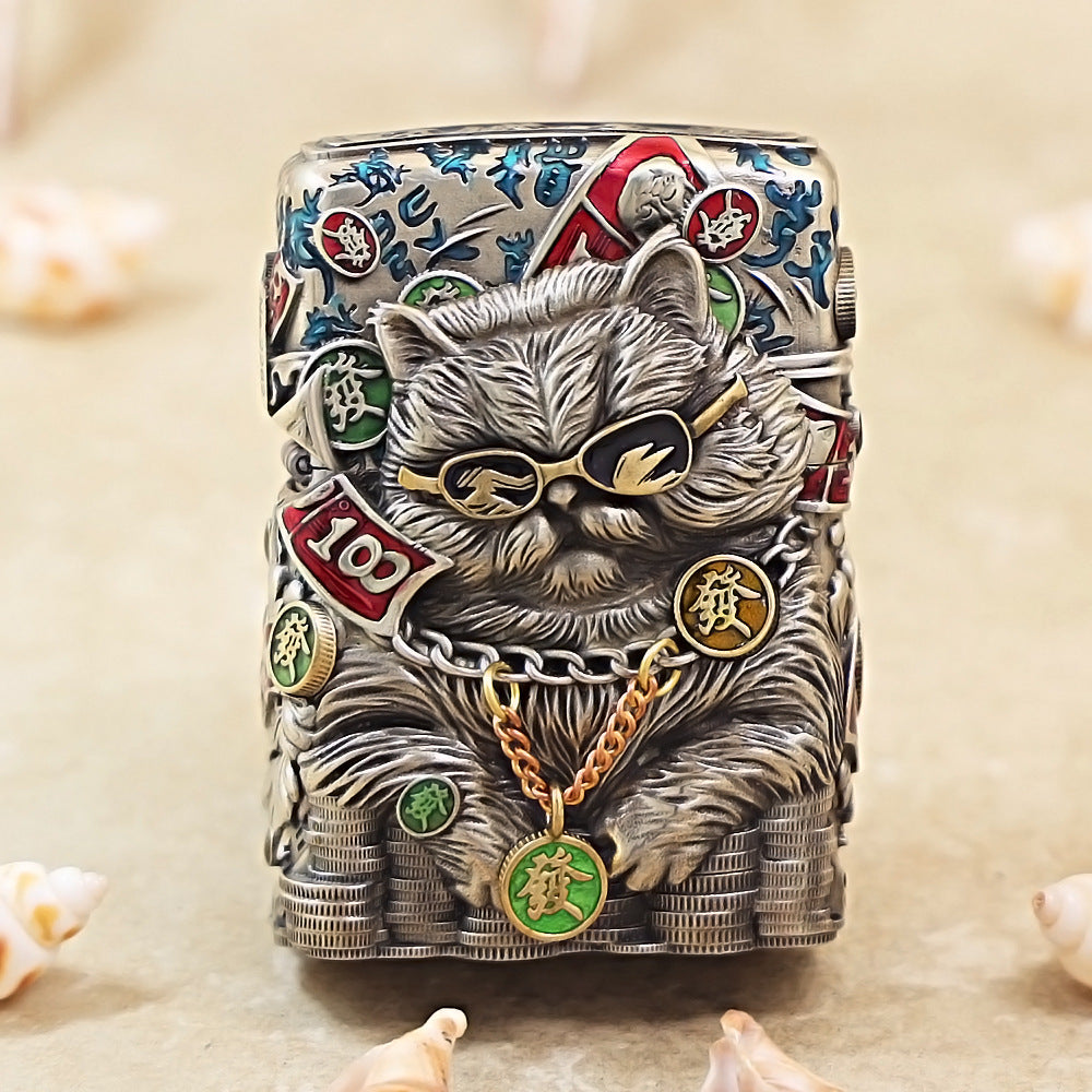 Zippo Vintage Argent Cool Millionaire Fortune Cat Case Case - CM88