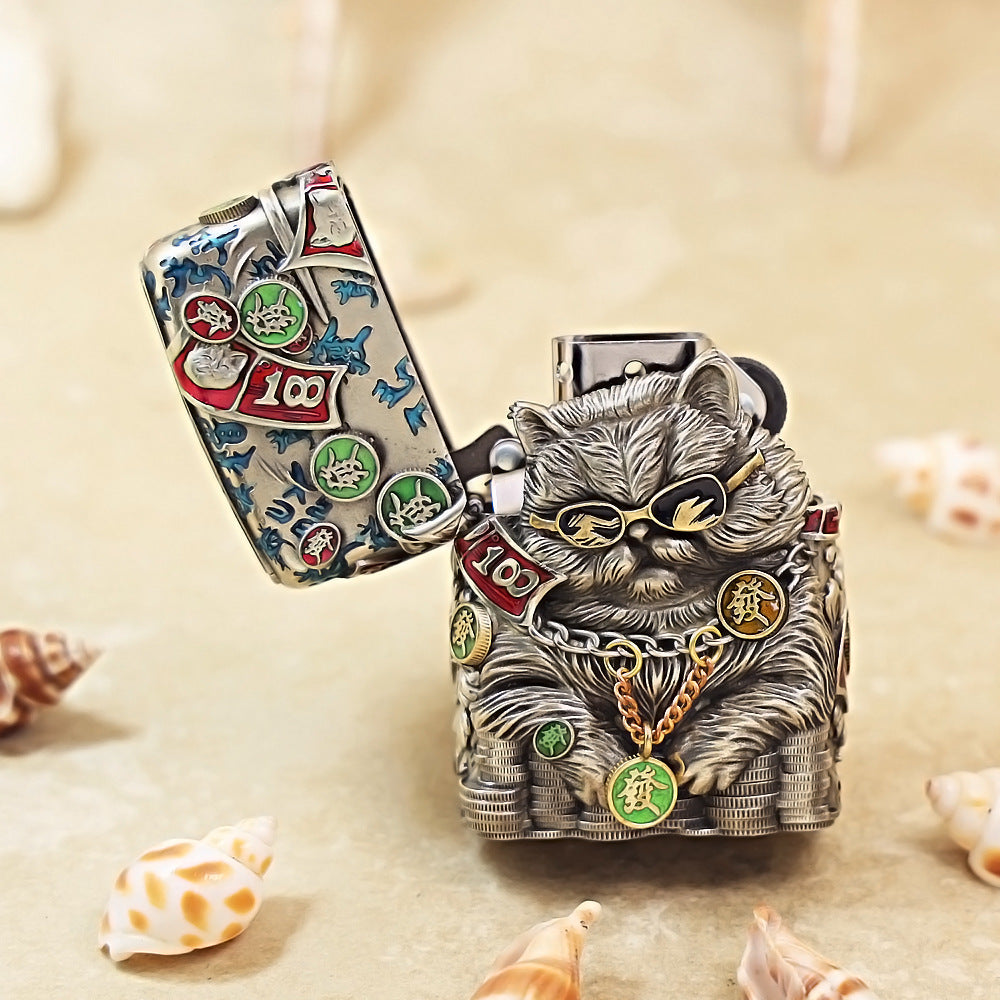 Zippo Vintage Argent Cool Millionaire Fortune Cat Case Case - CM88