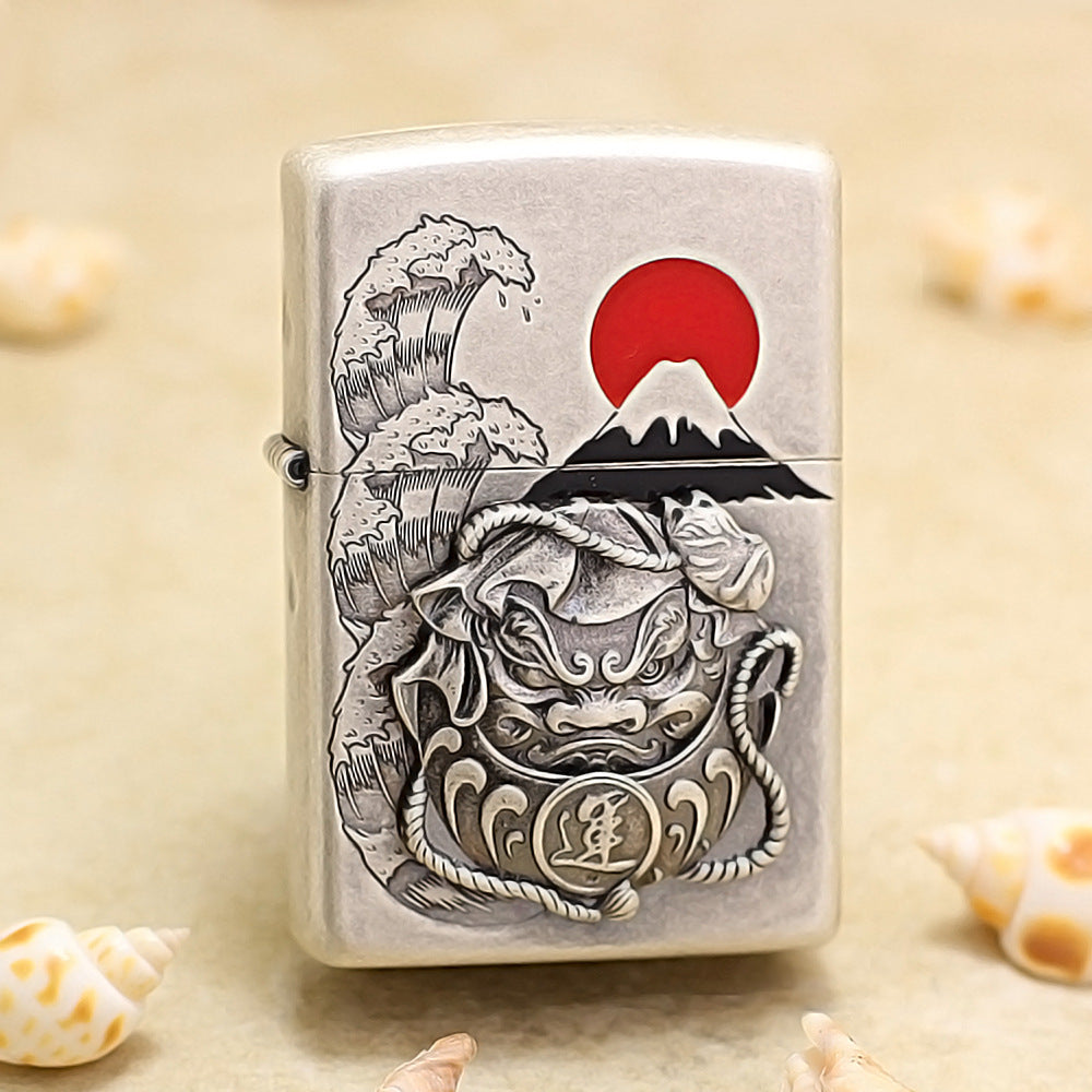 Zippo Vintage Argent Daruma and Great Wave Medallion - DS161
